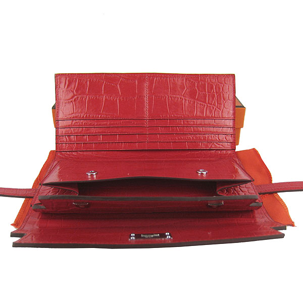 High Quality Hermes Kelly Crocodile Veins Long Clutch Bag Red H009 Replica